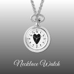 Relógio Coração de Amor Negro<br><div class="desc">Presente do Necklace Watch. Com um coração de amor negro e números de relógio em um fundo branco.</div>