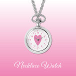 Relógio Coração de amor rosa, Neclace Watch<br><div class="desc">Presente do Necklace Watch. Com um coração cor de rosa e números de relógio em um fundo branco.</div>