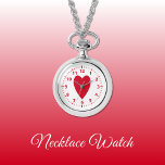 Relógio Coração de Amor Vermelho<br><div class="desc">Presente do Necklace Watch. Com um coração de amor vermelho e números de relógio em um fundo branco.</div>