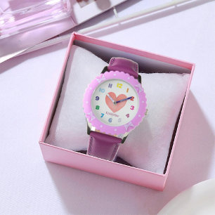 Relógio Coração de Aquarela Personalizado para Crianças 