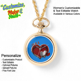 Relógio Coração Magia Dourada Necklace Observar Rosto Azul