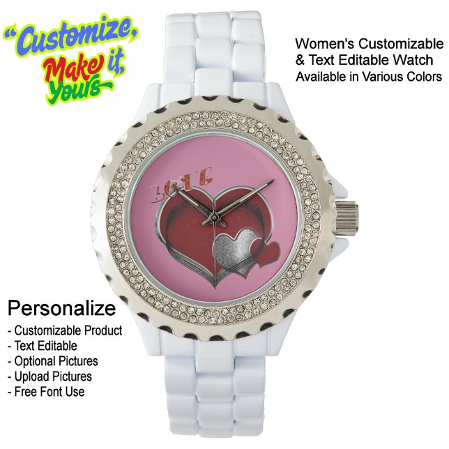 Relógio Coração Magia Rinoestone Enamel Observar Branco Co (Women's Heart Magic White Rhinestone Enamel Watch Featuring Pink Face.)