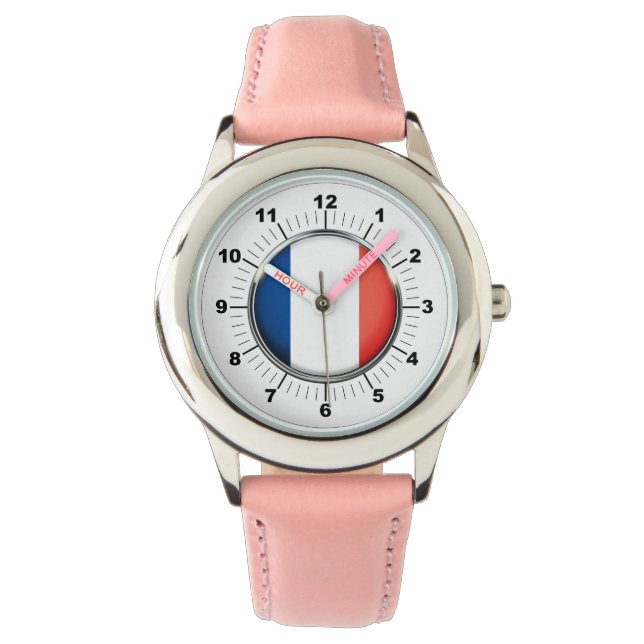 Relógio Corações cor-de-rosa de aço inoxidável com bandeir (Frente)