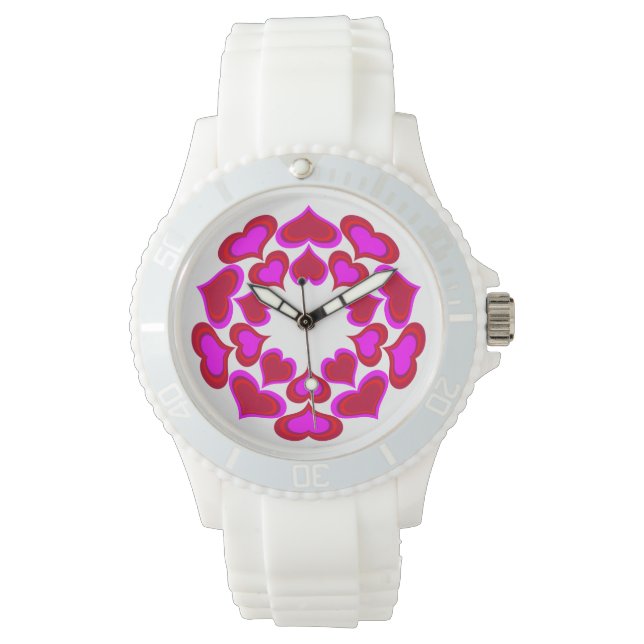 Relógio Corações Rosa Quente Moderno (Frente)