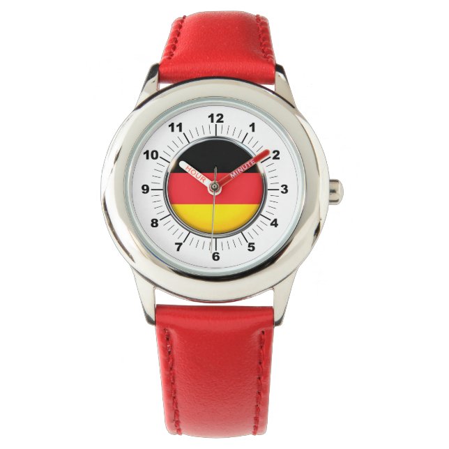 Relógio Corações Vermelhas de Sinalizador Alemão Ajustável (Frente)