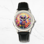 Relógio Coruja Coroa Corada Colorida Brilhante Crianças Fl<br><div class="desc">Coruja Coruja Brilhante Brilhante Garotos Florais Girly Watches apresenta uma coruja brilhante e colorida com flores. Criado pelo Evco Studio www.zazzle.com/store/evcostudio</div>