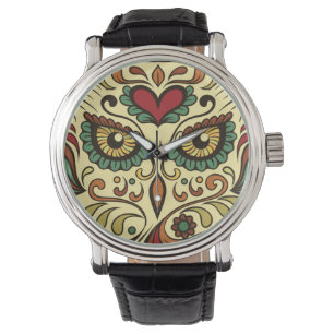 Relógio Coruja do crânio do açúcar - design do tatuagem