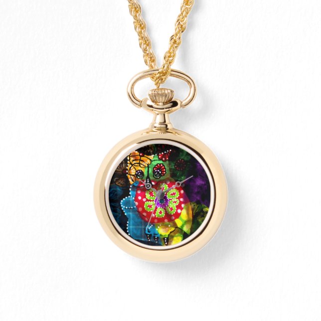 Relógio Coruja Whimsic Talavera Estilo Verde Vermelho Azul (Frente)