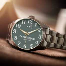 Relógio Couple Name Custom Engraved Romantic  Monogram