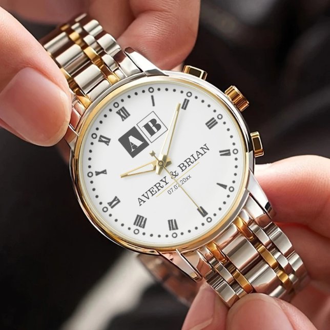 Relógio Couple Name Minimal Monogram Custom Name & Initial (Criador carregado)