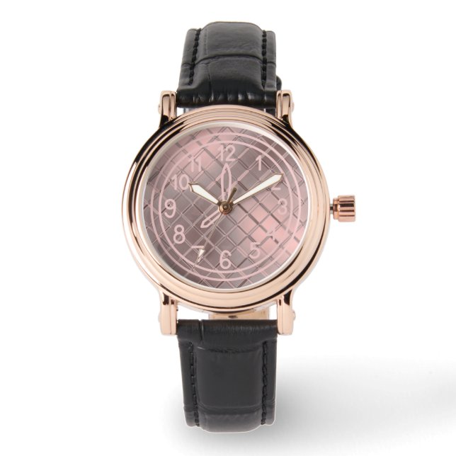 Relógio Couro-Rosa-Rosa-Rosa-Russo Elegante (Frente)