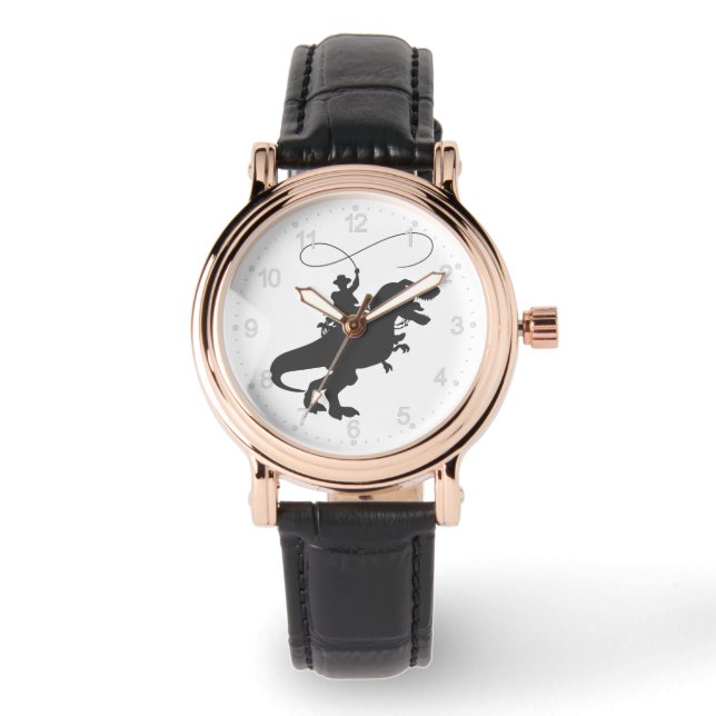 Relógio Cowboy cavalgando dinossauro na era pré-histórica (Frente)