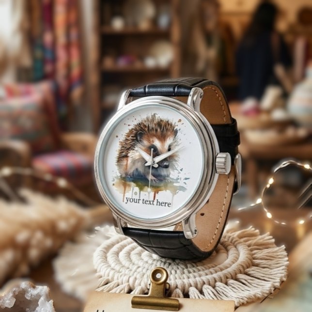 Relógio Cozy Critter: Hedgehog em Watercolor, personalizad (Criador carregado)