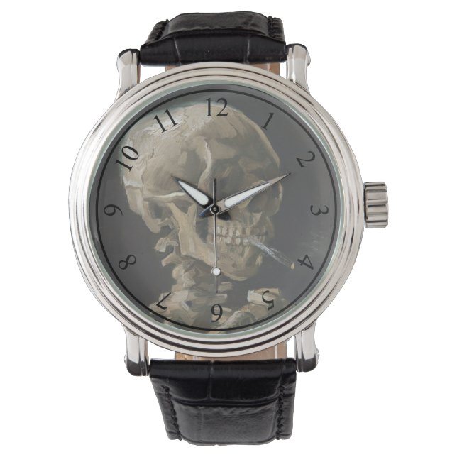 Relógio Crânio com cigarro queimado Vincent van Gogh Art (Frente)