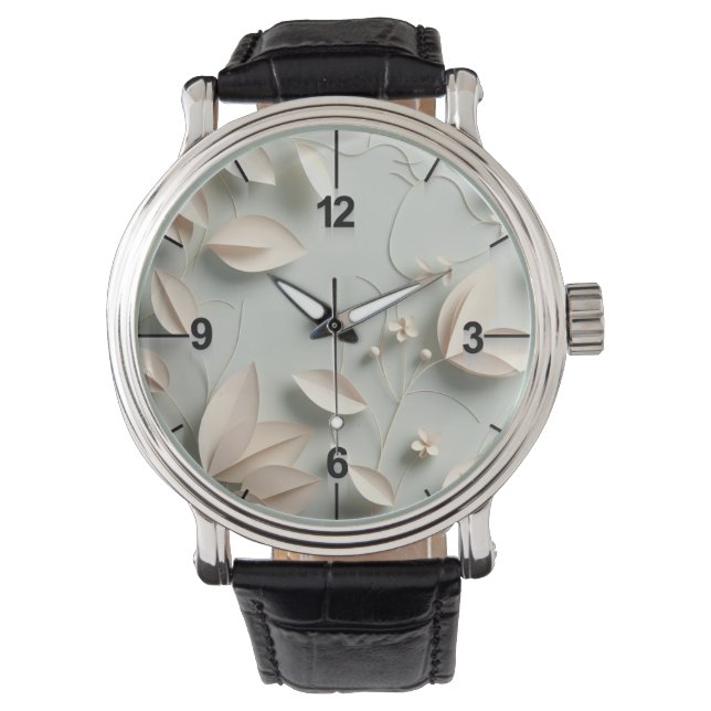 Relógio Cream Floral E-Watch Birthday Gift ai design (Frente)