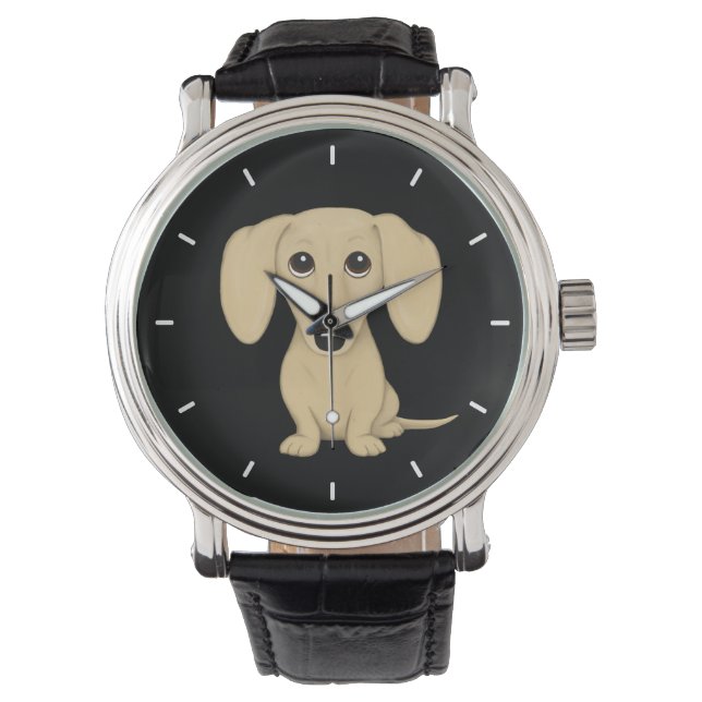 Relógio Cream Smooth Coated Dachshund | Cachorro-esmalte (Frente)