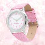 Relógio Criança Personalizada Nome da Rapariga Cor-de-Rosa<br><div class="desc">Nome de Rapariga Personalizado Cor-de-Rosa da-Largura</div>