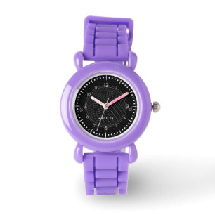 Relógio Crianças Black & White Glob Girl Name Purple Strap