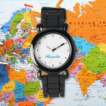 Relógio Crianças Brincadeiras Moderno Negra Nome Personali<br><div class="desc">Personalizados, personalizados, garotos divertem-se legal e giro na moda de silicone preto, caixa plástica, relógio de pulso. Basta digitar o nome, para personalizar. Vá em frente crie um relógio personalizado maravilhoso para o menino da vida - filho, irmão, sobrinho, neto, afilão, enteado. Faz um presente personalizado de excelente para aniversário,...</div>