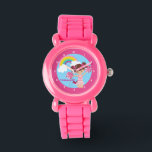 Relógio Crianças de líder de torcida personalizadas, de Ch<br><div class="desc">Um relógio de animação com uma garota pulando com pom rosa e branco embaixo de um arco-íris no céu azul. Personalize-o com o seu nome de cheerleader futuro.</div>