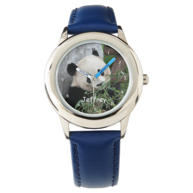 Relógio Crianças Giant Panda Blue Strap Nome Pulso (Frente)
