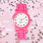 Relógio Crianças Meninas Moderno Cor-de-Rosa Quadrado Nome<br><div class="desc">Personalizadas, personalizadas, as crianças divertem-se com a legal na moda moderna e moderna correia de silicone rosa-chic, caixa plástica, relógio de pulso. Basta digitar o nome, para personalizar. Vá em frente crie um relógio maravilhoso e personalizado para a princesa da vida - filha, irmã, sobrinha, neta, afilhada, enteada. Faz um...</div>