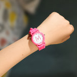 Relógio Crianças Moderna Diversão Fora de Corte Nome Perso<br><div class="desc">Crianças bonitas monogramas observam com seu nome personalizado,  assim como uma inicial de sombra em vermelho e rosa. Moderno,  minimalista,  simples e divertido,  esta design movida pela tipografia dá um legal dom personalizado!</div>