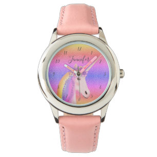 Relógio Crianças Personalizadas do Arco-Íris Glitter Cug