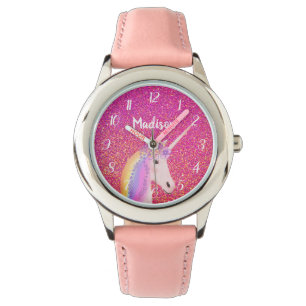 Relógio Crianças Personalizadas Glitter de Unicórnio Cor