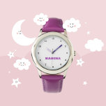 Relógio Crianças Personalizadas Nome Steel Purple Leather<br><div class="desc">Tornar cada momento especial com nosso nome de Crianças Personalizadas Assista! Esse cronômetro personalizado é perfeito para crianças de todas as idades, com seu nome impresso ousadamente no rosto do relógio. Disponível em cores vibrantes e designs divertidos, este relógio torna o aprendizado a dizer o tempo na moda e excitante....</div>