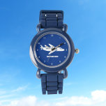 Relógio Crianças Plane Meninos Azul Nome Personalizado<br><div class="desc">Azul,  avião,  avião,  avião,  transporte,  veículo,  cuidado com as crianças. Costume,  Crianças,  Nome,  garotos azuis de aço. Personalize-o com o nome do seu filho.</div>