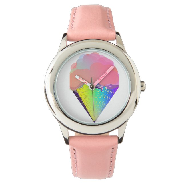 Relógio Crianças, Sorvete Rosa, Vigia Pulso Cone (Frente)