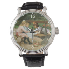 Relógio Crianças tendo chá à tarde no parque