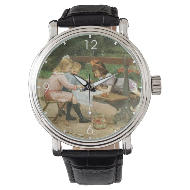 Relógio Crianças tendo chá à tarde no parque (Frente)