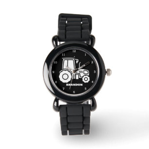 Relógio Crianças Trator Boys Black Custom Name