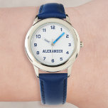 Relógio Crie o seu nome personalizado Boys personalizados<br><div class="desc">Crie sua própria pulseira, garotas divertidas, legal azul, relógio de pulso de aço inoxidável. Para editar este modelo de design, basta editar os campos de texto como mostrado acima. Você pode até adicionar mais texto ou imagens, personalizar fontes e cores. Vá em frente crie um relógio personalizado maravilhoso para o...</div>