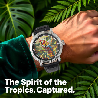 Relógio Crimson Jungle Time" - Stained Glass Red Parrot