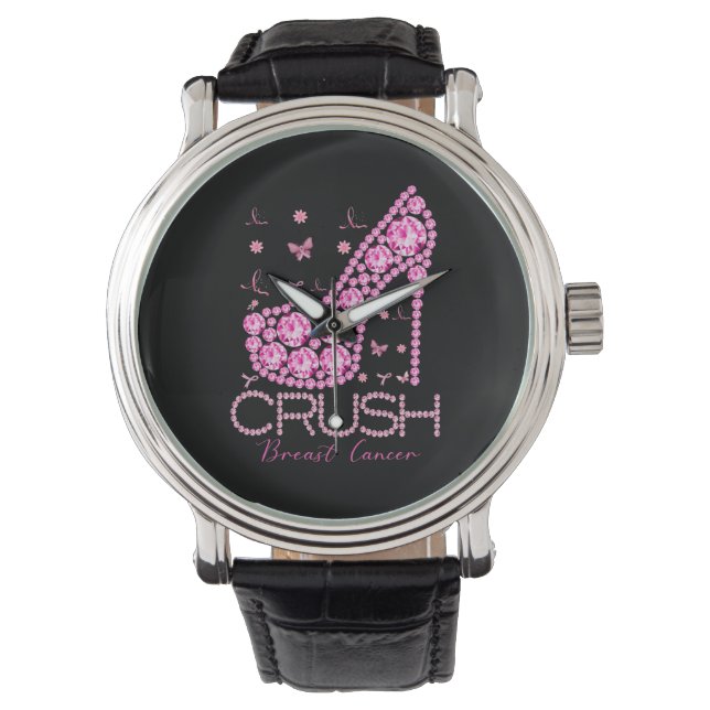 Relógio Crush Breast Cancer Awareness Bling Pink Ribbon (Frente)