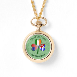 Relógio Cuba Irlanda EUA Trevo Bandeira Personalizada