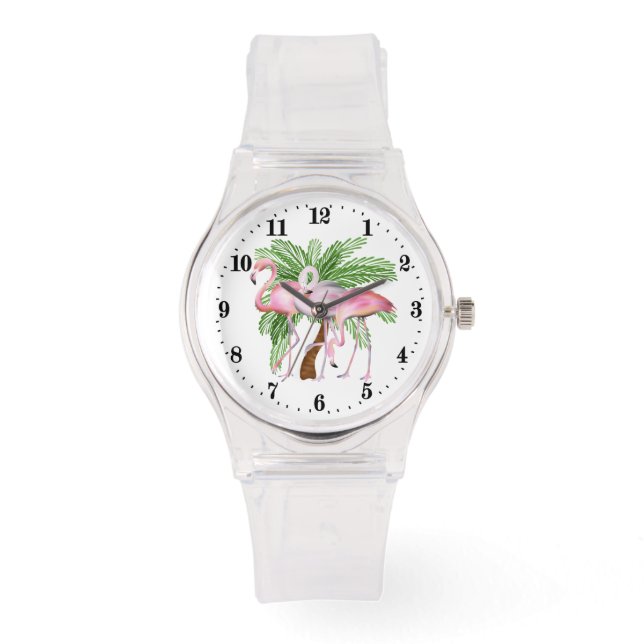 Relógio Cuja praia rosa flamingo Watch (Frente)