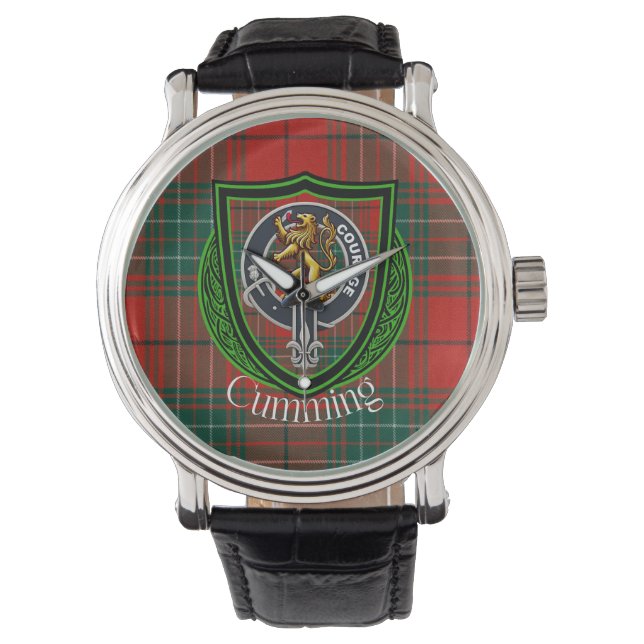 Relógio Cumming Scottish Clan Tartan & Crest (Frente)