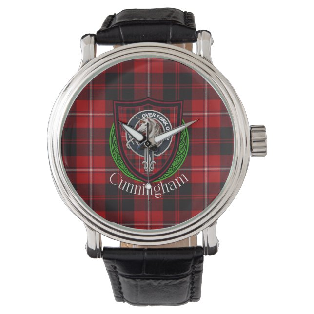 Relógio Cunningham Scottish Clan Tartan & Crest (Frente)