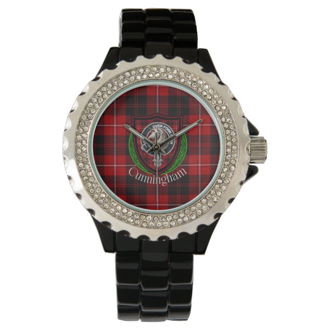 Relógio Cunningham Scottish Clan Tartan & Crest (Frente)