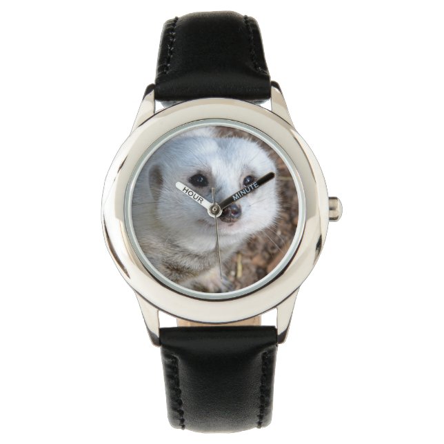 Relógio Curioso Meerkat Branco, (Frente)
