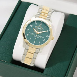 Relógio Custom couple floral names monogram  green