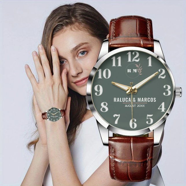 Relógio Custom Couples  Monogram Wedding Anniversary Gift (Criador carregado)