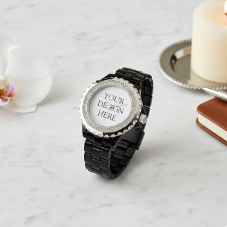 Relógio Custom Design Rhinestone Black Band Women's Watch