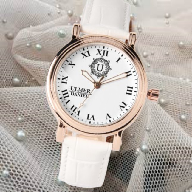 Relógio Custom Engraved Roman Numeral Leather Strap Person (Criador carregado)