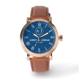 Relógio Custom lovers name monogram Personalized blue