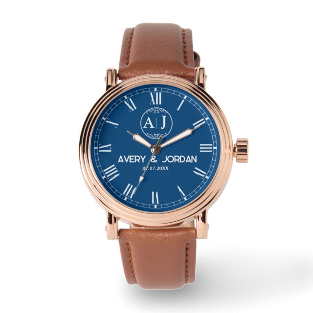 Relógio Custom lovers name monogram Personalized blue (Frente)